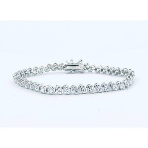 Vintage Estate Sterling Silver 925 Tennis Bracelet 7” with White Crystals